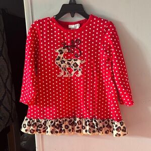 Red Polka Dot Dress with Reindeer Appliqué